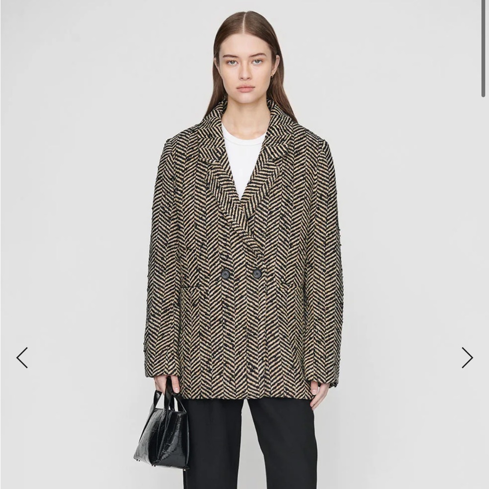 Anine Bing Diana Blazer, Cream And Black Fishbone